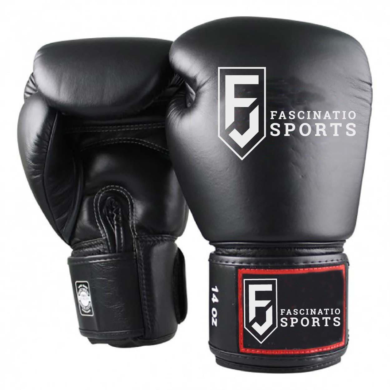 Zwarte bokshandschoenen met het logo van Fascinatio Sports